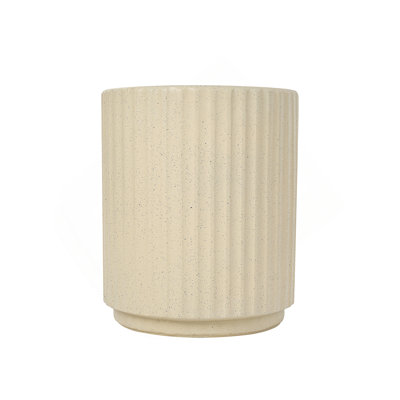 COSIEST Outdoor Side Table, Cylinder Shaped Mgo Patio End Table, Lightweight Accent Table With Wave Design, Round Plant Stand Tool For Garden And Balcony
