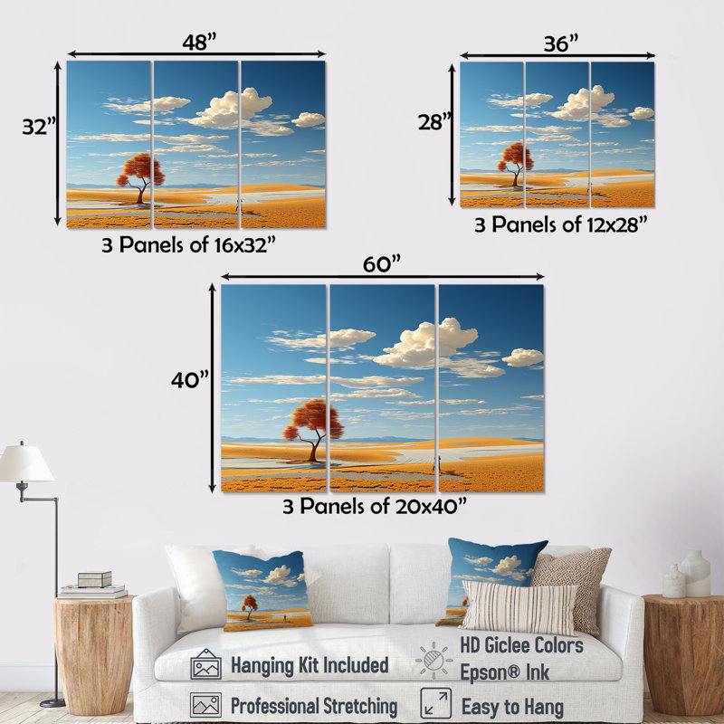 «Solitude Horizons In Usa I», ensemble d'art mural sur toile Meadow, H 28 po x l 36 po x P 1 po