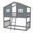 Wood Twin Over Twin House Bunk Bed with Ladder and Safety Guardrail