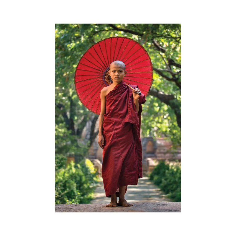 Young Buddhist Novice Monk With Umbrella, Myanmar by Jan Becke - Wrapped Canvas Print, 20.32 cm H x 30.48 cm W