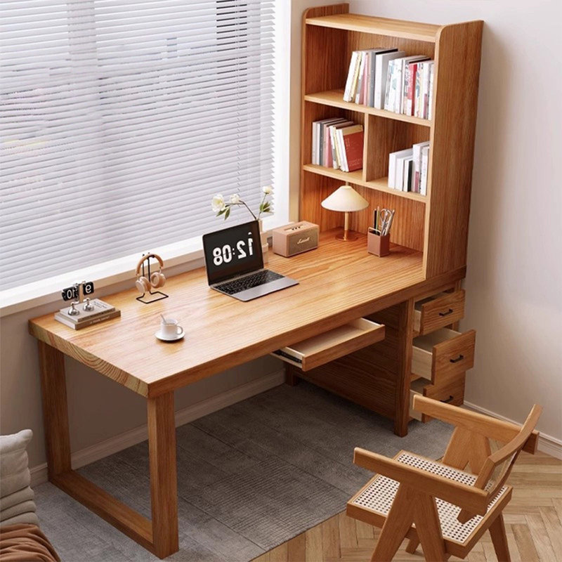 Bureau rectangulaire brun en bois massif, Retour à droite, 29.53" H x 62.99" W x 27.56" D