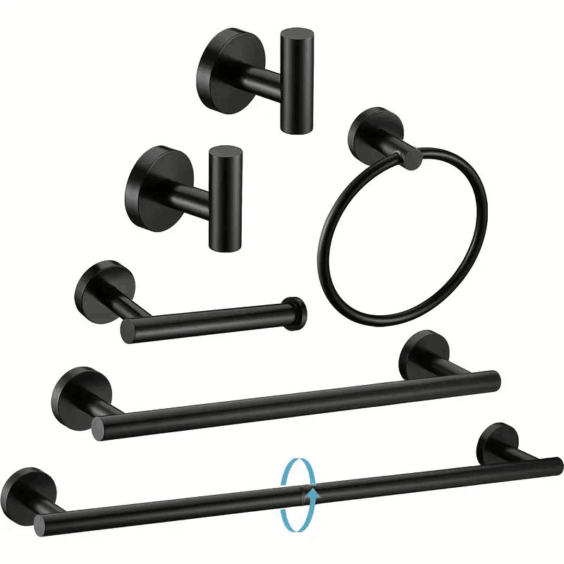 6 pièces de quincaillerie de salle de bain noire en acier inoxydable