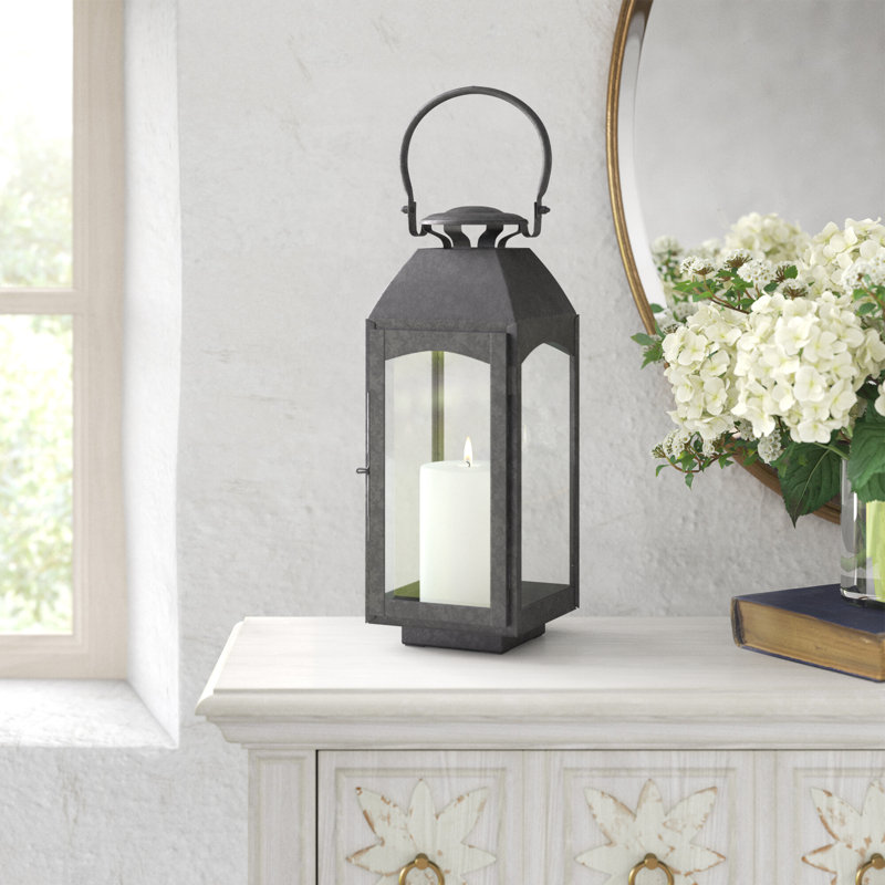 Furlane Iron Tabletop Lantern,  15.75" H x 6.5" W x 6.5" D, Gray