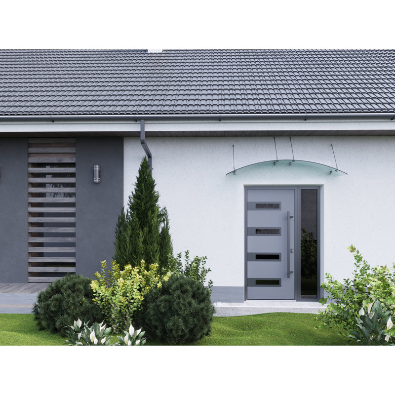 Façade avant en acier pré-suspendu / Ronex 0131 émaillé noir / fenêtre extérieure latérale Sidelite / inserts en acier inoxydable entrée en métal peint moderne l 36 po x H 12 po x H 80 po à gauche