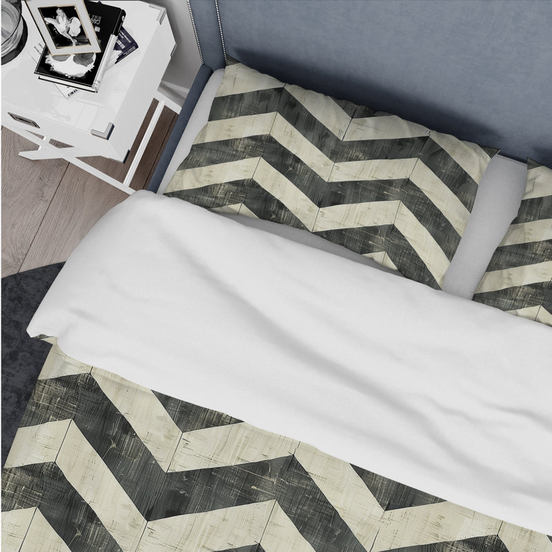 Ensemble de housse de couette moderne à chevrons beige et gris I, Housse de couette très grand et 2 très grandes t