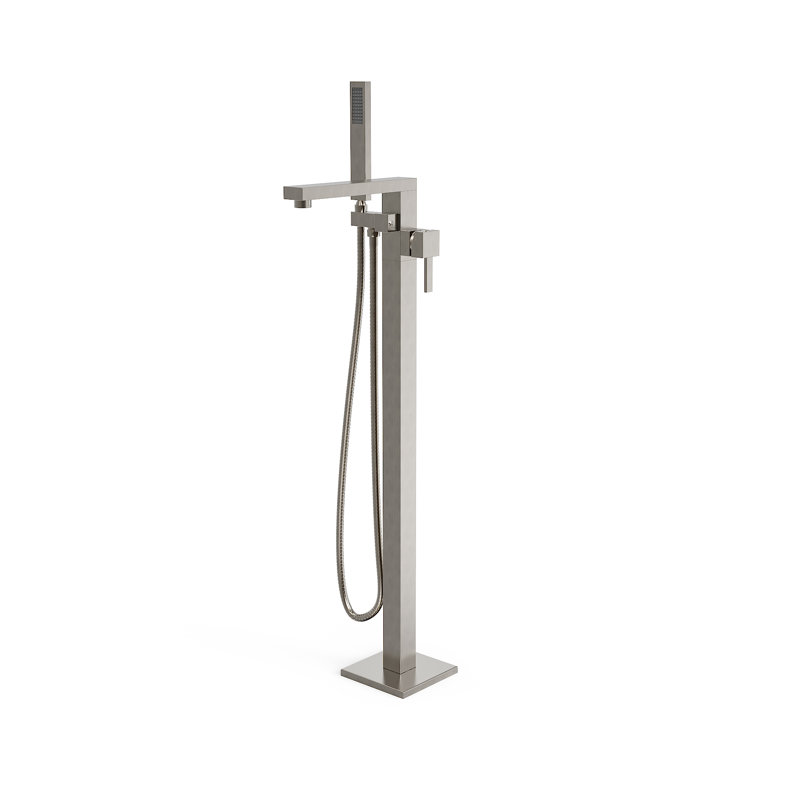 Single-Handle Floor Mounted Freestanding Bath Tub Filler with Hand Shower, Brushed Nickel
