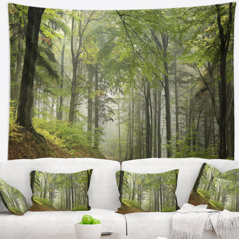 Paysage, plage verte, forêt, sentier, tapisserie, H 50 po x l 60 po