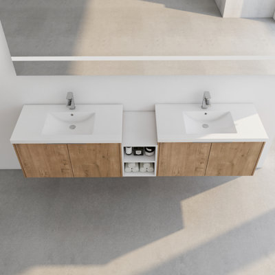 Ensemble de meuble-lavabo moderne de 84 po avec lavabo et porte à fermeture douce, armoire de rangement 36 po et 12 po, rangement supplémentaire avec lavabo en résine, essaim, grande surface de bain