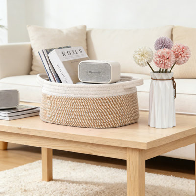 Panier de rangement tissé à la main avec poignées, bac de rangement décoratif pour tablettes, placards et décoration intérieure, pour jouets, livres et paniers-cadeaux