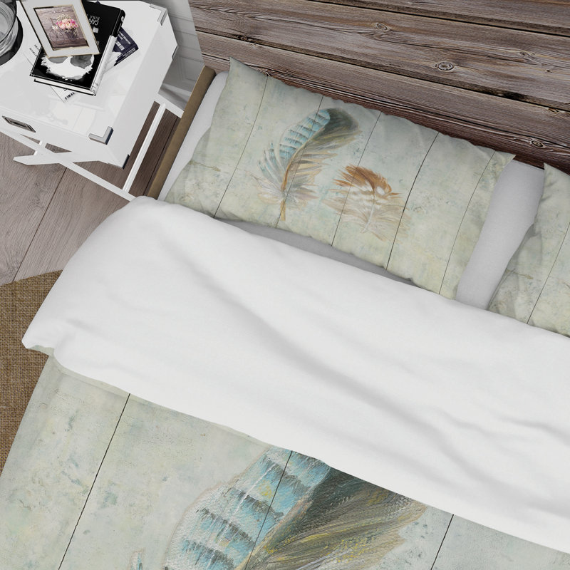 Ensemble de housse de couette en plumes naturel sur bois i campagne, Housse simple + 1 taie décorative