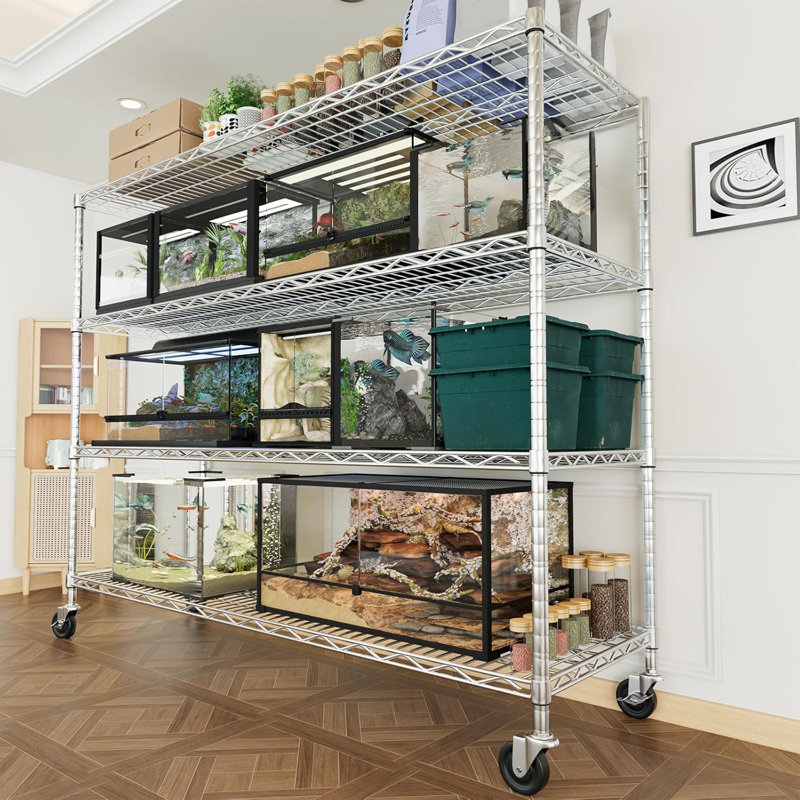 Support de rangement réglable avec roulettes Nijal, Argent
