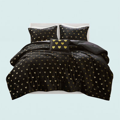 Metallic Printed Polyester Comforter Set With Throw Pillow