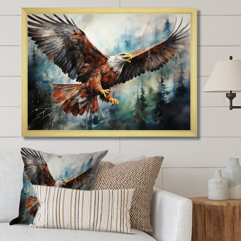 Art amérindien Spirit of Eagle - reproduction d'art sur toile, Cadre doré simple, H 16 po x l 32 po x P 1 po