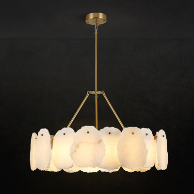 24-Inch Single-Tier Natural Alabaster Chandelier, Brass