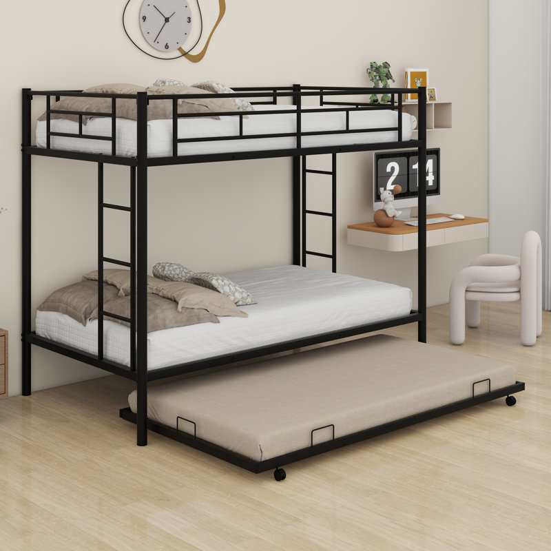 Lit superposé en métal avec couchette simple au-dessus d'un lit simple avec échelles et rails de sécurité, Noir