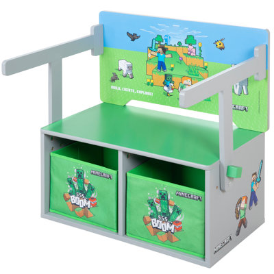 Minecraft: 2-en-1: Banc et table - Couvre-chaise en bois, du siège au bureau de jeu, 2 cubes de rangement, mobilier de jeu, Store-Sit-Play, sous licence