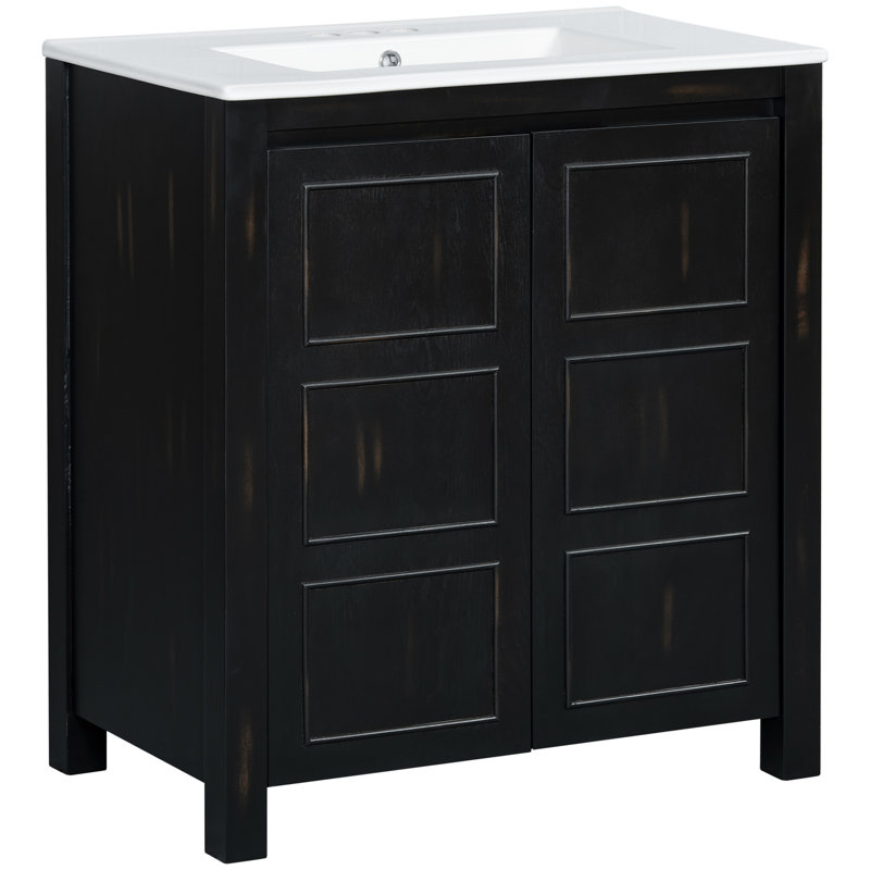 Meuble-lavabo rustique de 30 po, lavabo en céramique, poignées de porte cachées, fermeture en douceur, assemblage rapide et facile, pour nettoyer