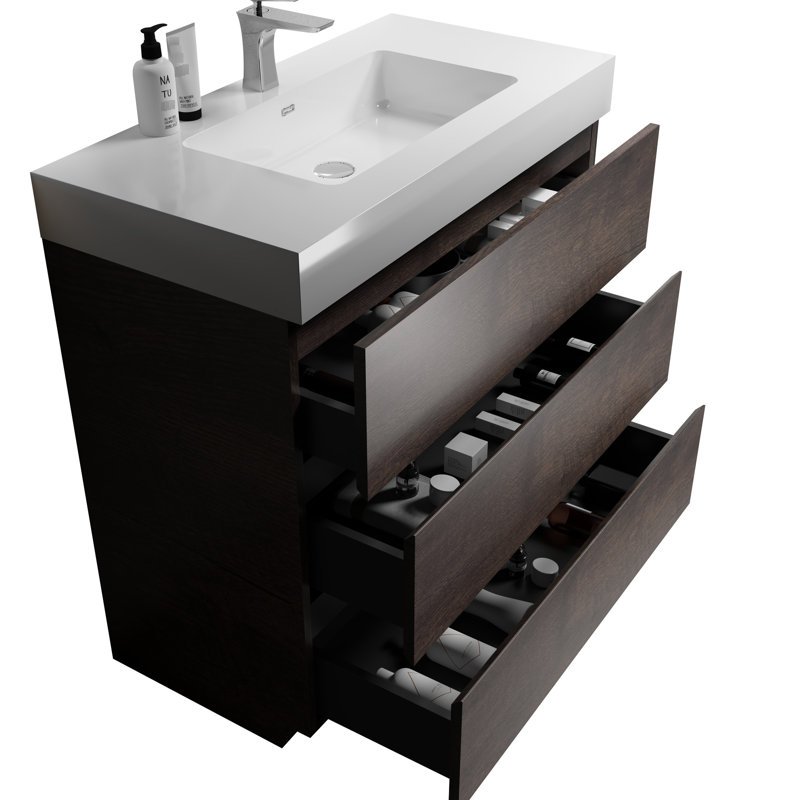 Meuble-lavabo de 36 po - Noyer, lavabo blanc, rangement éblouissant, finition élégante, lavabo moderne, ensemble de pièces, élément central