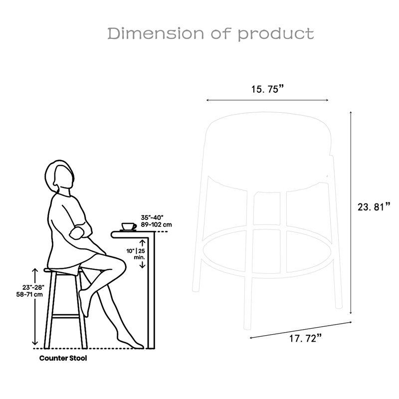 Tabouret de comptoir 23,81 po Gancho, Noir