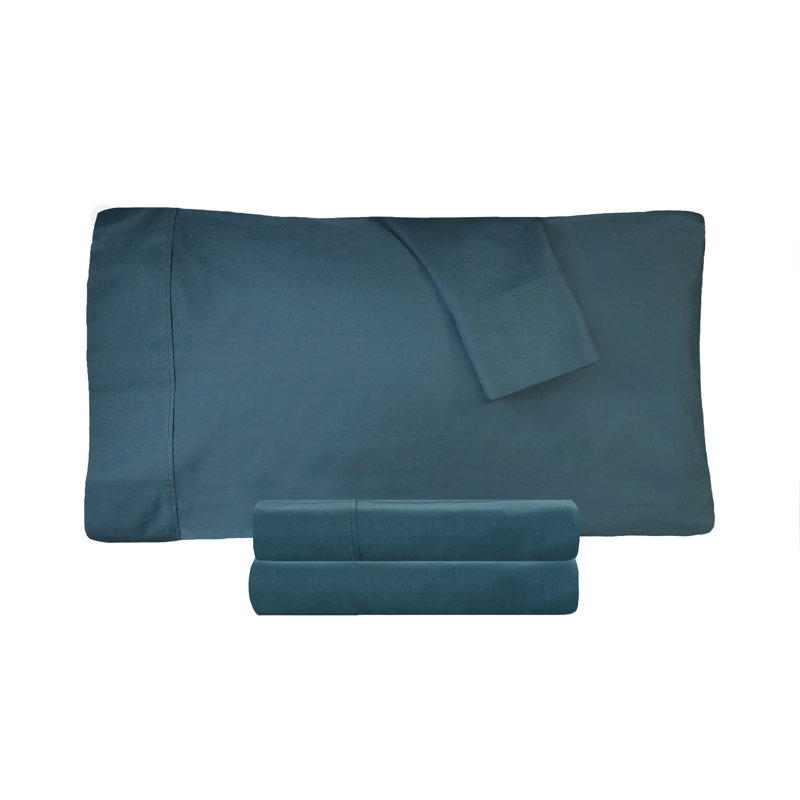 Navy Blue Cotton Percale Embroidered King Sheet Set