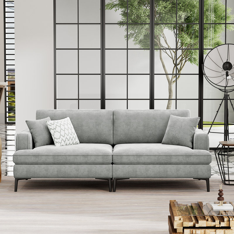 Canapé de réception en tissu 80,7 po, Velours gris clair