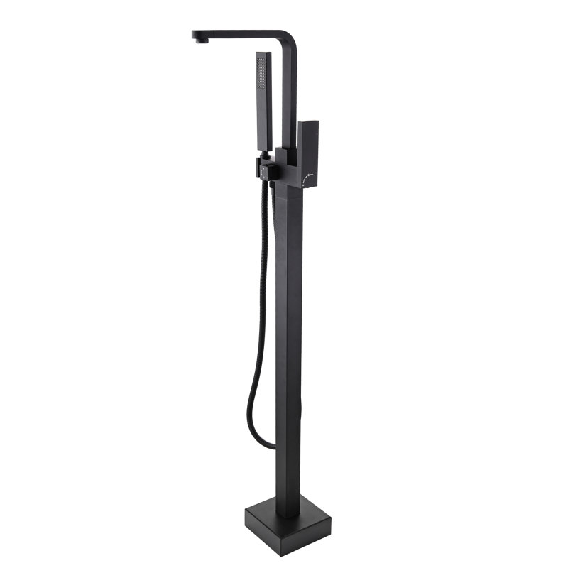 Matte Black Freestanding Bathtub Faucet With Modern Shower Spray And Portable Hand Feature Elegant Attachment