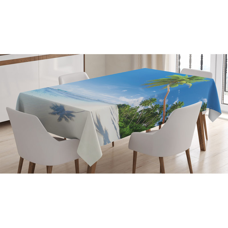 Ambesonne Ocean Tablecloth, Tropical Beach With Palm Trees In The Ocean Summer Paradise Image Modern Design, Rectangular Table Cover For Dining Room Kitchen Decor, 52" X 70", Blue Green Cream
