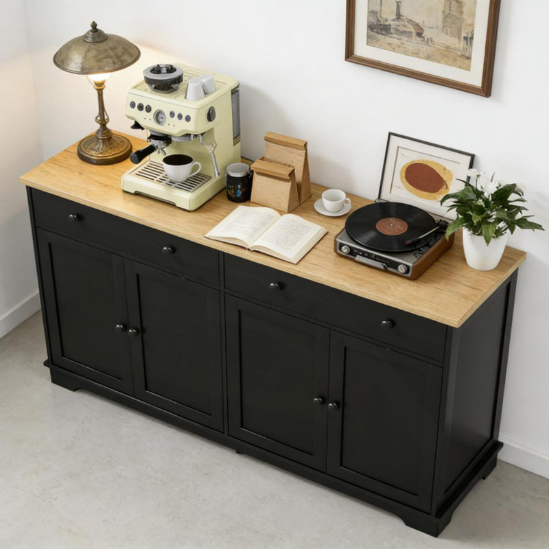 Buffet Cabinet With Storage Drawers, Nordic Style Sideboard, Black/Oak