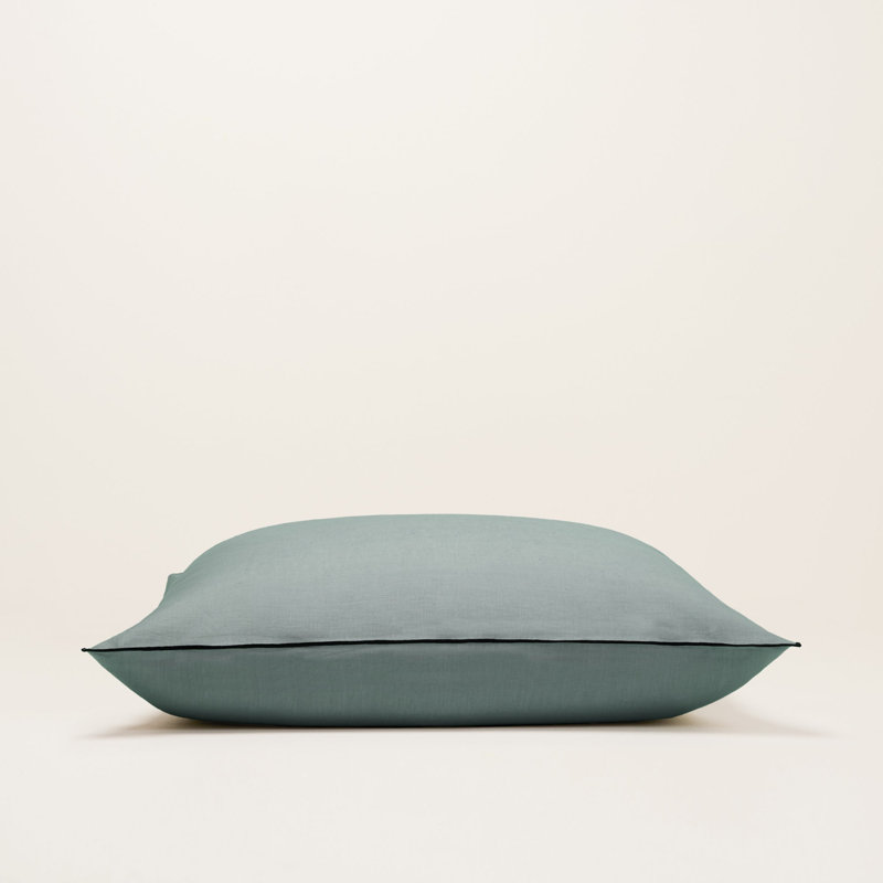 Carlina 100% Linen Button Pillow Protector, Grey, Square