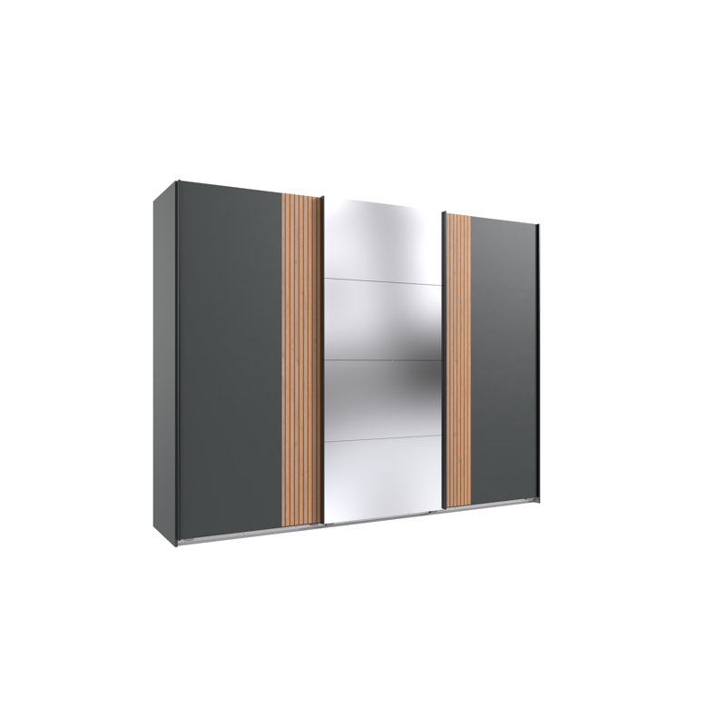 Alvernia 3 Door Manufactured Wood Wardrobe, 208cm H x 270cm W x 64cm D, Silver/Black