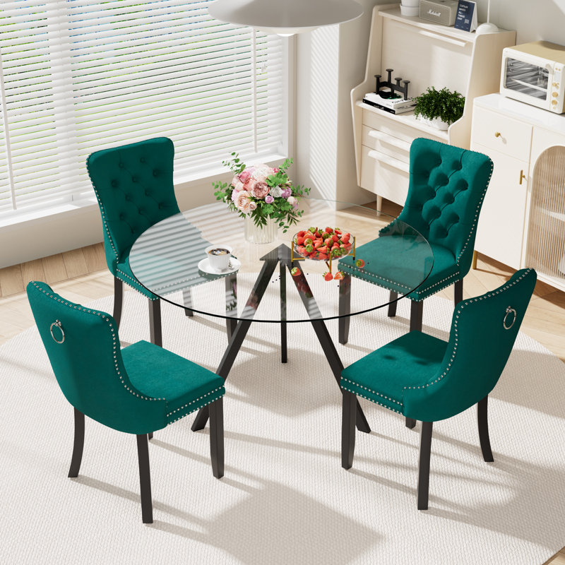 5-Piece Pedestal Dining Set, Green, 30" H x 47" W x 47" D