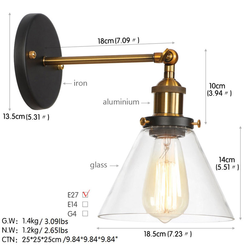 Mekhail 1 - Light Glass Shade Dimmable Classic Armed Wall Sconce, Black