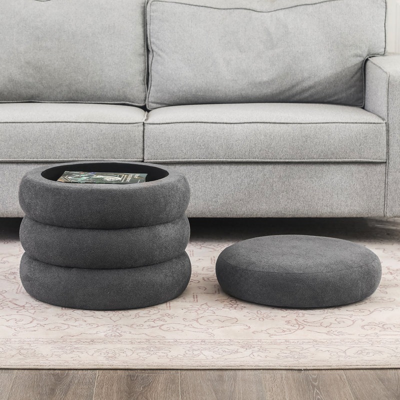 Milind 18.9" H Round Storage Ottoman , Gray
