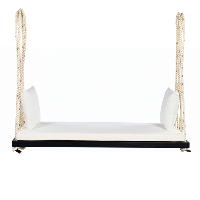 Charming Hanging Porch Swing Chair for Relaxation and Enjoyment, Beige Cushion/Black Frame