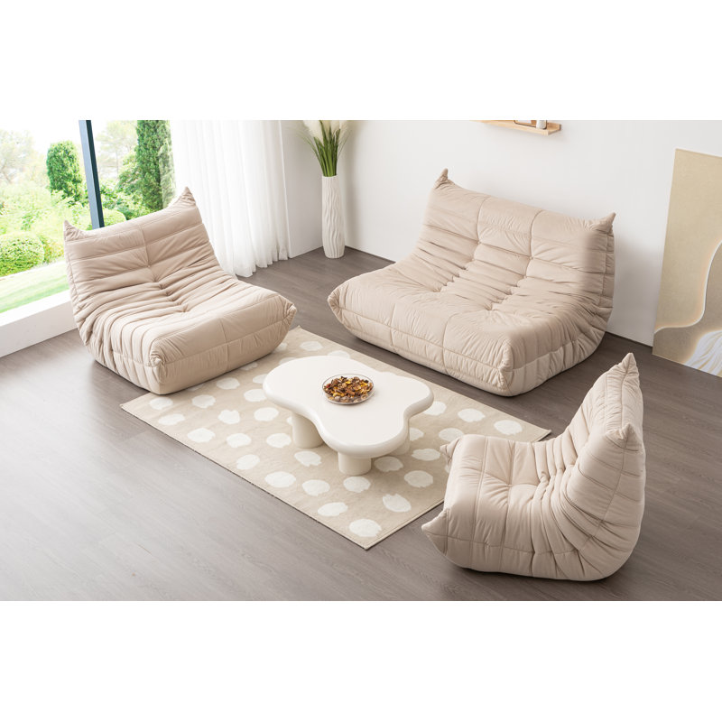 Ensemble de salon à billes en velours 3 pièces Penrith, Beige