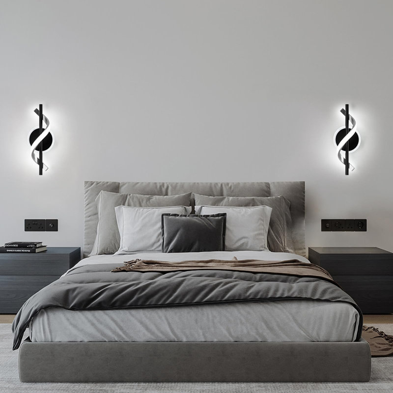 Appliques murales à DEL pour l'intérieur, lumières murales à DEL de 12 W, lampe murale moderne en spirale, lampes de chevet, luminaire mural froid 6000K (blanc froid, noir)