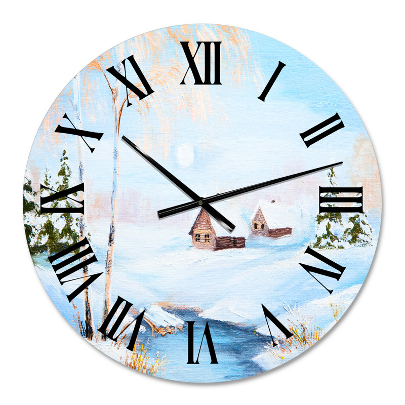 Paysage d'hiver rivière gelée dans la forêt - horloge murale Lake House, Petit