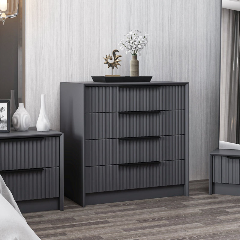 Commode Wesa de 28,3 po x 30,3 po x 17,7 po de couleur anthracite moderne | 100% panneau de particules enduit de mélamine, épaisseur: 0,7 pouce | Conception élégante de couleur unie, parfaite pour le rangement et l'organisation de la chambre à coucher, durable et élégante