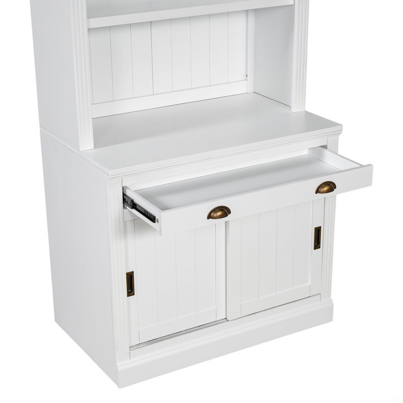83.4"Tall Bookshelf Suite With LED Lighting,  Bookcase Suite With Sliding Doors,Drawers And Open Shelves,Storage Bookshelf