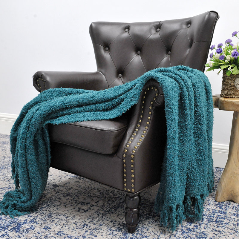 Dark Teal Knitted Machine Washable Kids Throw Blanket