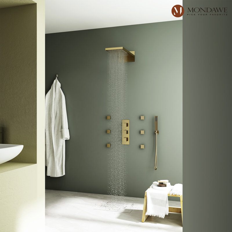 Herathena Complete Shower System with Rough in-Valve, Brushed Gold
