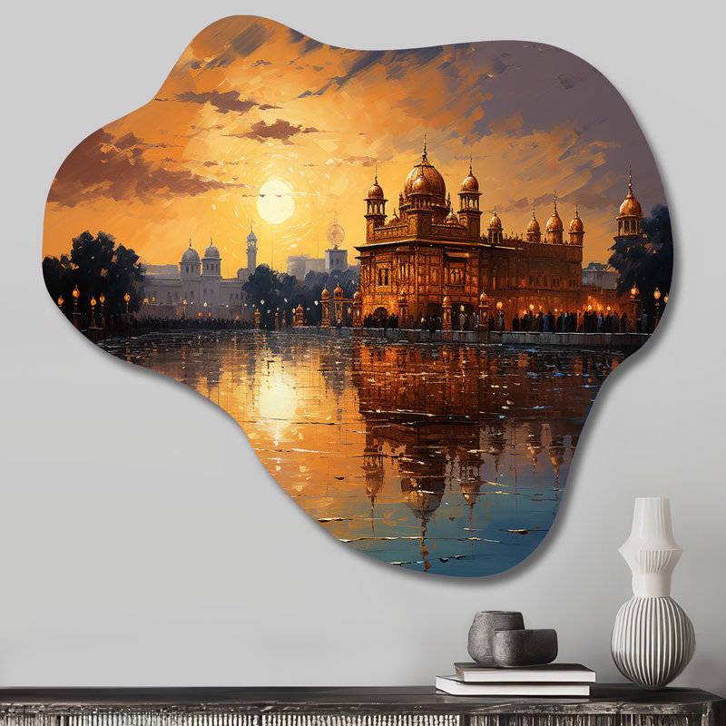 «Golden Temple II» de l'hindouisme - impression sur toile asymétrique de l'hindouisme, art mural en métal nuage jaune