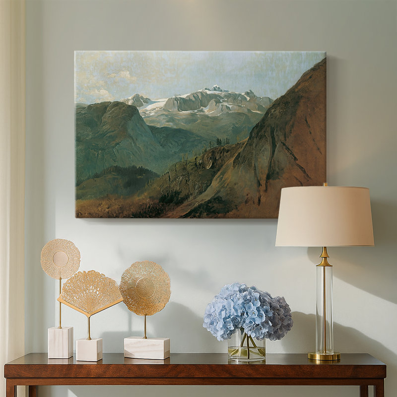 Paysage alpin avec un sommet enneigé (Le Dachstein) -Fryrich Gauermann-Toile tendue avec châssis-c. Milieu du 19e siècle