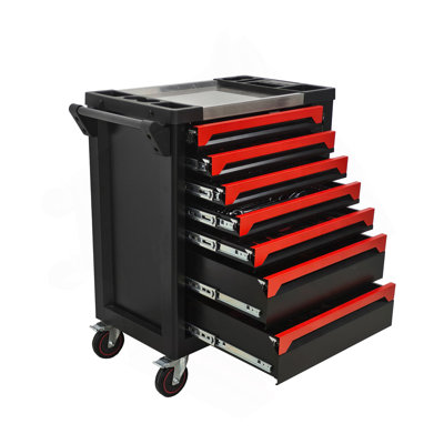 Coffre à outils roulant SPCC à 7 tiroirs avec ensemble complet de 258 outils, armoire de rangement robuste, livré à plat, montage facile pour garage ou atelier, vente en gros.