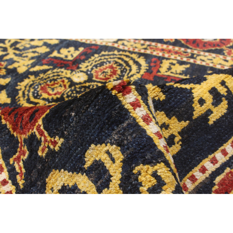 Tapis unique en laine noué à la main Mogul beige / noir / rouge des années 2010 de 5 pi 2 po x 7 pi 10 po Olu