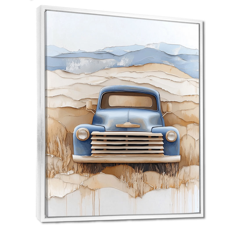 Camion bleu Frontier - Impression sur toile encadrée de style ferme, 20" H x 12" W, Cadre flottant blanc