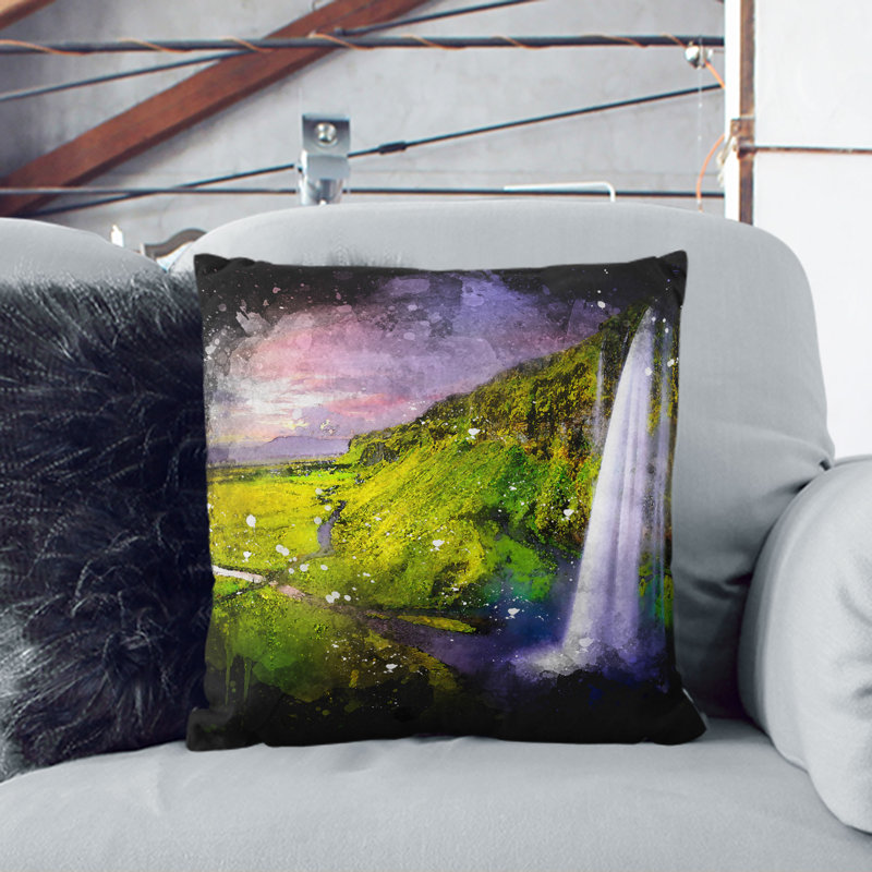 Seljalandsfoss Waterfall Iceland Cushion with Filling, 40cm H x 40cm W x 15cm D
