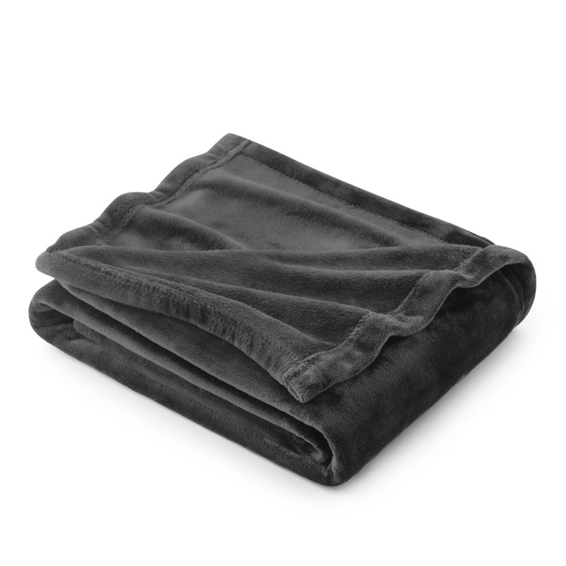 Bedsure Soft Fluffy Fleece Throw Blanket for Sofas&Beds, 200cm x 150cm, Grey Black