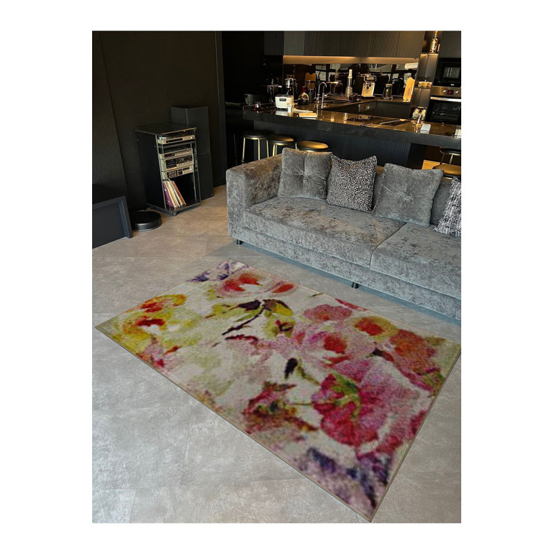 Tapis multicolore à motif floral pastel, Sous-tapis rectangulaire 2 pi 6 po x 4 pi 11 po