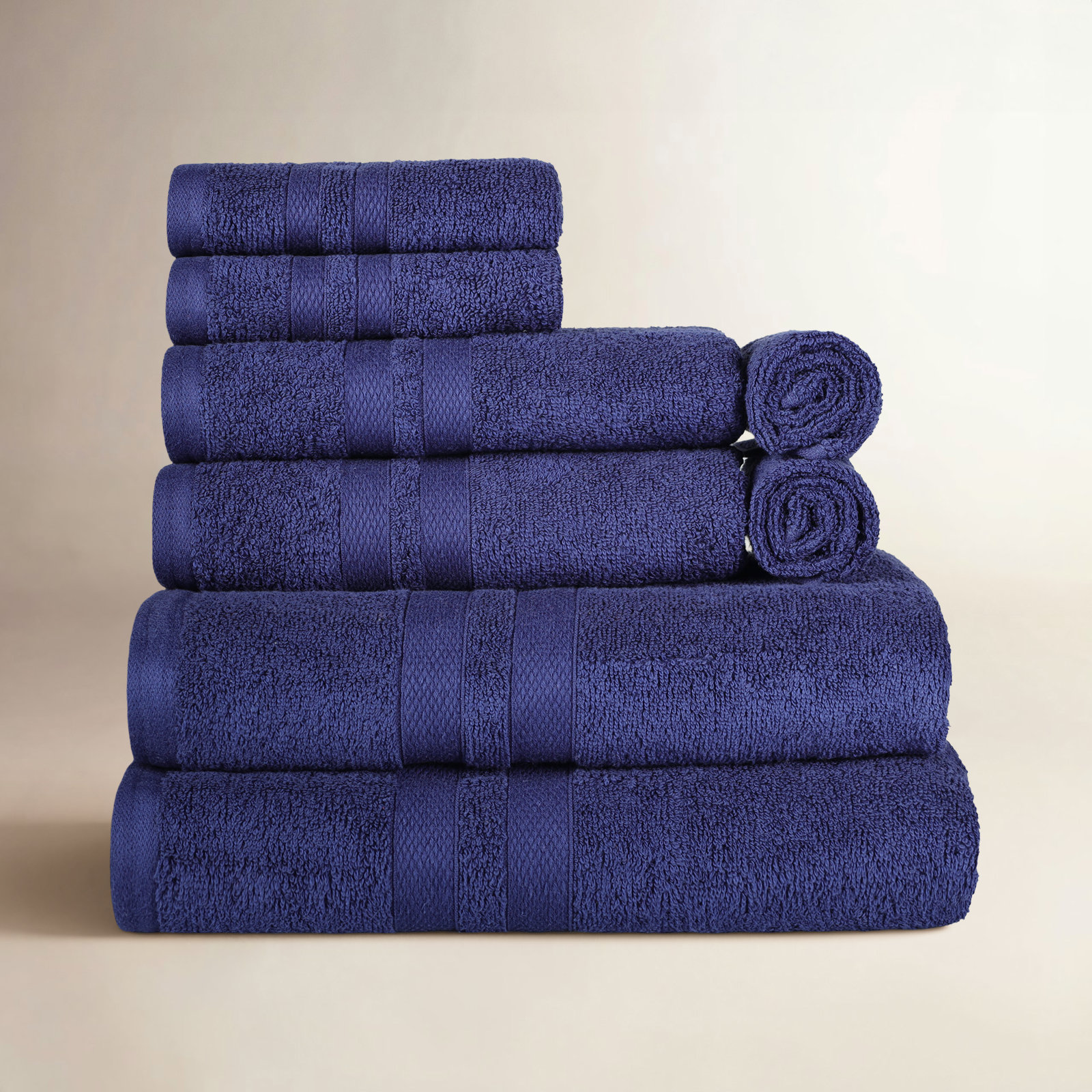 8-Piece Quick-Drying Cotton Towel Set, Navy Blue